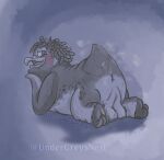 anthro anus balls beak big_butt blush butt curling_talons curling_toes dated emperor_penguin english_text fat_rolls feathers feet flippers fluffy_balls genitals hand_on_chin head_feathers looking_back lying_on_ground male musk on_ground open_beak open_mouth overweight overweight_male perineum presenting presenting_hindquarters purple_background signature simple_background solo surf's_up tail tattoo text undergreysnest watermark wings zeke_topanga