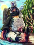 animal_genitalia anthro anus avian balls beach beak bird bird_(undergreysnest) black_body black_feathers blush bodily_fluids body_tattoo canon_x_oc cheek_tuft claws cloud colored cowgirl_position curling_talons curling_toes dated ear_piercing emperor_penguin erection facial_tuft feathers feet flippers foot_fetish foot_on_face from_front_position fur genital_fluids genitals goofy_smile group group_sex hand_on_foot hand_on_leg hand_on_tail head_feathers hi_res holding_up in_mouth leaking_precum light lighting looking_pleasured male male/male mammal mountain multicolored_body mustelid on_bottom on_top on_top_of on_top_of_another oral otis_otterton otter overweight overweight_male palm_tree penis piercing plant precum red_body red_fur rimming_male saliva sex shaded sheath signature snout stubble sun surf's_up tail tail_feathers tail_wrapped_around_leg talons tapering_penis threesome toes tongue tongue_out toony toony_expression toony_eyes tree trio tuft two_tone_body undergreysnest vein veiny_penis water watermark whiskers white_body white_feathers wings zeke_topanga