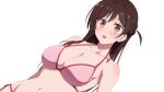  1girl :o blush breasts brown_eyes brown_hair collarbone commentary_request kanojo_okarishimasu large_breasts long_hair looking_at_viewer mizuhara_chizuru navel open_mouth pink_hair side_ahoge solo stomach tongue upper_body yamiochi_umekichi 