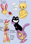 ambiguous_gender amphibian anthro body_horror clemchitalks clothed clothing digital_media_(artwork) duo english_text frog fur glitch_productions gloves gore handwear hi_res humanoid jax_(tadc) lagomorph leporid mammal open_mouth overalls purple_body rabbit ribbit_(tadc) simple_background skinning smile speech_bubble tail teeth text the_amazing_digital_circus torn_skin wounded yellow_teeth