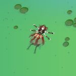  1girl antennae arthropod_girl beastiez beri_(beribug) black_hair black_shirt chima_(clothes) closed_eyes colored_skin extra_arms fingerless_gloves gloves grey_skin highres indie_virtual_youtuber insect_wings ladybug_girl lily_pad monster_girl multicolored_hair outstretched_arms red_hair red_skirt sedua_weynn shirt skirt smile solo spread_arms swimming virtual_youtuber water wings 