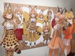  :3 ^_^ animal_ears bag belt black_gloves blonde_hair blush bow bowtie caracal_(kemono_friends) caracal_ears caracal_tail claw_pose closed_eyes da_(bobafett) elbow_gloves extra_ears extra_serval_(kemono_friends) eyebrows_visible_through_hair ezo_red_fox_(kemono_friends) fly_(marguerite)_(style) fox_ears fox_tail fur_trim gloves hair_between_eyes hand_on_own_chest handbag high-waist_skirt highres holding indoors jacket japari_symbol jitome kemono_friends long_hair long_sleeves miniskirt multicolored multicolored_clothes multicolored_legwear multiple_girls necktie orange_jacket pantyhose photo_background pleated_skirt print_gloves print_legwear print_neckwear print_skirt serval_(kemono_friends) serval_ears serval_print serval_tail shirt skirt sleeveless sleeveless_shirt smile tail thighhighs white_legwear white_neckwear white_skirt yellow_eyes yellow_gloves yellow_legwear yellow_neckwear yellow_skirt yoshizaki_mine zettai_ryouiki 