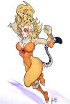  alternate_species anthro biped bottomwear cheetah cheetah_spots cheetara claws clothing felid feline female footwear fur furrification hair hi_res leotard magolobo mammal markings pants paws red_eyes shirt shoes simple_background solo spots spotted_body spotted_fur spotted_hair tail thundercats thundercats_1985 topwear white_background 
