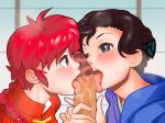  2girls booth_tomato braid brown_hair censored chinese_clothes fellatio genderswap genderswap_(mtf) grey_eyes licking mother_and_daughter multiple_girls ranma-chan ranma_1/2 red_hair saotome_nodoka saotome_ranma single_braid tangzhuang tongue 