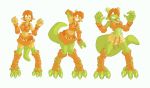  2017 animal_humanoid anthro blush breasts clenched_teeth clothed clothing dragon dragon_humanoid ear_piercing embarrassed female growth hair hukeng humanoid humanoid_to_anthro navel orange_hair pants piercing sequence simple_background solo standing surprise tail_growth teeth transformation white_background 