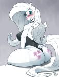  2018 anthro anthrofied blue_eyes blush butt clothed clothing cutie_mark digital_media_(artwork) equine eyelashes female fluttershy_(mlp) friendship_is_magic hair long_hair mammal my_little_pony pegasus solo spot_color wings zwitterkitsune 