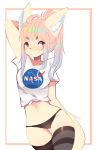  animal_humanoid blush canine clothing cyzarinefredek female fox fox_humanoid hair highlights humanoid legwear mammal nasa navel panties pink_hair red_eyes shirt simple_background smile solo thick_thighs thigh_gap thigh_highs underwear white_background wide_hips 