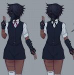 black_hair cowboy_shot dark_skin fingerless_gloves gas_mask gloves goth_fashion highres houndeater light-skinned_palms mask original plague_doctor_mask shirt short_hair short_sleeves shorts v vest white_shirt 