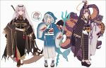  3girls adapted_costume animal_ears ao-chan_(ninomae_ina'nis) black_cape black_kimono black_sandals black_sash bloop_(gawr_gura) blue_kimono blue_sash blue_socks blunt_bangs book bubble cape commentary_request diamond_hairband fins fish_tail floating floating_book floating_object flower_knot full_body fur_collar gawr_gura gradient_clothes gradient_kimono grey_hair hakusai_(tiahszld) halo highres holding holding_polearm holding_weapon hololive hololive_english hooded_kimono japanese_clothes kimono lineup long_hair long_sleeves low_wings mori_calliope mori_calliope_(1st_costume) multiple_girls ninomae_ina'nis ninomae_ina'nis_(1st_costume) obi obiage obijime okobo over_shoulder parted_lips pink_eyes pink_hair platform_sandals pointy_ears polearm purple_hair sandals sash shark_tail shoes sidelocks socks tail takodachi_(ninomae_ina'nis) tentacles tiara trident two-tone_kimono veil very_long_hair virtual_youtuber weapon weapon_on_back weapon_over_shoulder white_kimono white_shoes wide_sleeves wings 