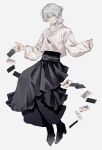  1boy absurdres androgynous belt black_boots black_shirt black_skirt block_heels boots card center-flap_bangs commentary floating_card full_body genzuki_toujirou hair_bun half_updo highres jewelry layered_skirt light_smile long_skirt long_sleeves looking_at_viewer male_focus mullet nail_polish nijisanji o-ring o-ring_belt pendant pinching_sleeves playing_card red_eyes red_nails ribbed_sweater shirt short_hair simple_background single_hair_bun skirt smile solo sushisushi_iiii sweater tassel_necklace turtleneck turtleneck_sweater untranslatable_commentary virtual_youtuber white_background white_sweater 