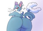  big_butt butt cat_ears_(disambiguation) female fur grey_fur half-closed_eyes iguanasarecool nintendo pok&eacute;mon pok&eacute;mon_(species) purugly slightly_chubby solo thick_thighs tongue video_games whiskers white_fur wide_hips 