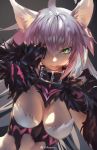  agrius_metamorphosis ahoge animal_ears artist_name atalanta_(alter)_(fate) atalanta_(fate) azomo breasts cleavage_cutout collar fate/grand_order fate_(series) green_eyes highres long_hair looking_at_viewer medium_breasts multicolored_hair parted_lips pink_hair sidelocks silver_hair smile solo two-tone_hair 
