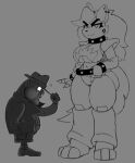  animatronic anthro arm_warmers armwear belt black_nose bottomwear bracelet breasts clothing coat collar duo ear_piercing edwin_murray_(fnaf) female five_nights_at_freddy's five_nights_at_freddy's:_security_breach footwear glowing_glasses greyscale hand_on_belt hi_res human humor jewelry kaydude leg_warmers legwear looking_at_viewer machine male mammal meme monochrome piercing robot robot_joints roxanne_wolf scottgames shoes shorts shoulder_pads socks solo_focus spiked_belt spiked_bracelet spiked_collar spikes steel_wool_studios tipping_hat topwear trenchcoat triforce_symbol under_boob 