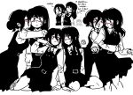  >_< 3girls artist_name belt blush chainsaw_man choker commentary english_commentary english_text grenade_pin hair_bun highres hug hug_from_behind kiss kissing_cheek long_hair looking_at_another medium_hair mitaka_asa multiple_girls open_mouth osulan partially_colored reze_(chainsaw_man) scar scar_on_face school_uniform skirt smile socks speech_bubble thought_bubble yoru_(chainsaw_man) yuri 