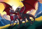  absurd_res activision armor bracers choker cynder digit_ring dragon duo european_mythology female feral gem grass happy hi_res jewelry male male/female malevolent_(cynderthedragoness39) markings married_couple mountain mythological_creature mythological_scalie mythology nature necklace plant ring romantic romantic_couple scalie smile spread_wings spyro_the_dragon sunrise tail the_furry_tail_of_your_soul tree wedding_ring western_dragon wings 