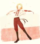  axis_powers_hetalia blonde_hair blush boots closed_eyes commentary_request dated full_body grin kokotori male_focus poland_(hetalia) polish_clothes polish_flag smile solo traditional_clothes 