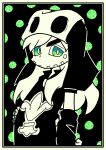  1boy absurdres beard chibi commentary executioner executioner_hood facial_hair fingerless_gloves fleur-de-lis gloves green_eyes green_nails gyro_zeppeli gyro_zeppeli_(executioner) hat highres jojo_no_kimyou_na_bouken limited_palette long_hair m_a_a_m_8 male_focus mask_up monochrome official_alternate_costume short_sleeves solo spot_color steel_ball_run thick_eyebrows untranslatable_commentary 