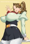  1girl breasts brown_eyes brown_hair female gundam gundam_build_fighters gundam_build_fighters_try hair_ornament kotoyoshi_yumisuke large_breasts long_hair looking_at_viewer open_mouth salute sazaki_kaoruko smile solo twintails uniform upper_body 