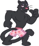  anthro barefoot black_panther boxers_(clothing) clothed clothing feline goronic heart_boxers mammal panther pink_underwear solo topless underwear 