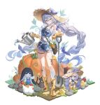  1girl absurdly_long_hair alternate_costume alternate_hairstyle auro_drm bag bare_shoulders blue_shorts boots braid commentary_request crop_top fishnets gloves grey_hair hair_between_eyes hat highres honkai:_star_rail honkai_(series) kneehighs long_hair mud navel pixel_art pumpkin shirt shorts shovel silver_wolf_(honkai:_star_rail) silverleveling_(honkai:_star_rail) single_kneehigh single_sock socks solo straw_hat twin_braids undershirt very_long_hair watering_can white_shirt white_socks yellow_boots yellow_gloves 
