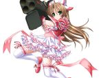  1girl antenna_hair blush bow brown_hair closed_mouth dress frills frown full_body game_cg gloves green_eyes gun hair_ornament higuchi_isami holding holding_gun holding_rocket_launcher holding_weapon kusunoki_sae long_hair looking_at_viewer magical_girl mahou_shoujo_sae non-web_source official_art ribbon rocket_launcher self-datamine serious shoes skirt solo thighhighs transparent_background v-shaped_eyebrows variant_set weapon white_thighhighs 
