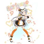  ;d black_skirt brown_eyes character_name floating_hair frilled_skirt frills full_body grin hair_ribbon hat heat holding holding_microphone idol leaning_forward long_hair looking_at_viewer microphone miniskirt official_art one_eye_closed open_mouth orange_legwear orange_ribbon pointy_ears ribbon seven_(sao) shoes silver_hair simple_background skirt sleeveless smile solo sword_art_online sword_art_online:_code_register thighhighs very_long_hair white_background white_hat wrist_cuffs 