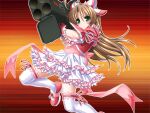  1girl aiming antenna_hair blush brown_hair closed_mouth dress frills frown game_cg green_eyes gun higuchi_isami holding holding_rocket_launcher holding_weapon kusunoki_sae long_hair magical_girl mahou_shoujo_sae non-web_source official_art ribbon rifle rocket_launcher self-datamine serious shoes solo thighhighs v-shaped_eyebrows variant_set weapon white_thighhighs 