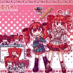  baguette birdbrain_(synthesizer_v) bow bread buttons character_name detached_sleeves double-breasted drill_hair food grey_jacket grey_skirt highres jacket kasane_territory_(utau) kasane_teto kasane_teto_(sv) kasane_teto_(utau) mesmerizer_(vocaloid) musical_staff number_tattoo official_alternate_costume pixel_art red_eyes red_hair red_trim ribbon shirt shoulder_belt shoulder_boards skirt sleeve_cuffs sleeveless sleeveless_shirt song_request striped_clothes striped_jacket synthesizer_v tattoo twin_drills utau white_bow white_ribbon ycsawampfp 
