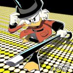  2018 4_fingers anthro avian beak bird cane clothed clothing determined digital_drawing_(artwork) digital_media_(artwork) disney duck ducktales ducktales_(2017) eyewear feathers glasses hat looking_at_viewer outline scrooge_mcduck signature simple_background smile solo tettyamansp top_hat white_feathers yellow_beak 