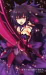  artist_name black_gloves breasts character_name cleavage cleavage_cutout date_a_live dress elbow_gloves gloves hair_ribbon holding holding_sword holding_weapon kyoraku_(weng3133) long_hair looking_at_viewer medium_breasts open_mouth petals purple_dress purple_eyes purple_hair ribbon solo sword weapon yatogami_tooka yatogami_tooka_(true_form) 