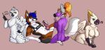  anthro avian balls beak belle_(ekronvulture) bird breasts canid canine canis chaoticmazzy cockatoo cross_(krissc) digital_media_(artwork) domestic_dog eyebrows feathered_wings feathers female fur genitals group hair herding_dog hi_res holding_object latex looking_at_viewer male mammal medical_instrument nude open_mouth owl parrot pastoral_dog penis scalpel scientific_instrument simple_background smile strix_(tek314) surgical_instrument tail text tongue true_parrot white_body wings 