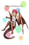  animal_ears artist_name balloon belt claws closed_mouth commentary_request dragon_ears dragon_girl dragon_tail dragon_wings english happy_birthday highres hitokuirou holding holding_balloon looking_at_viewer monster_girl original red_eyes red_hair robe scales short_hair signature sleeveless smile solo solo_vivace_(hitokuirou) tail v-shaped_eyebrows wings 