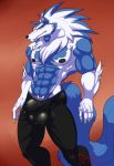  2018 5_fingers abs animal_genitalia animal_penis anthro balls biceps blue_fur blue_hair blue_nose blue_skin body_hair brown_background bulge canine canine_penis chest_hair clothed clothing darkstalkers eyebrows fully_sheathed fur gloves_(marking) hair hungothenomster jon_talbain looking_at_viewer male mammal mane markings multicolored_fur multicolored_hair multicolored_skin muscular muscular_male nipples pants penis penis_outline pubes sheath simple_background solo standing tight_clothing topless two_tone_fur two_tone_hair two_tone_skin video_games were werewolf white_fur white_hair white_skin yellow_eyes 