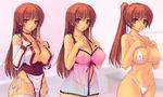  bikini breasts brown_eyes brown_hair chart chemise cleavage costume_chart covered_nipples curvy dead_or_alive high_ponytail highleg highleg_bikini huge_breasts kasumi_(doa) lingerie long_hair multiple_views navel negligee nipples panties pelvic_curtain ponytail see-through side-tie_panties swimsuit thighhighs underwear white_legwear yoko_juusuke 