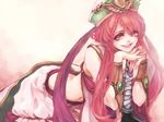  bad_id bad_pixiv_id bare_shoulders braid chin_rest hands_clasped hat hina_(xoxo) long_hair magi_the_labyrinth_of_magic male_focus midriff navel open_mouth otoko_no_ko own_hands_together pink_eyes pink_hair red_eyes red_hair ren_kouha smile solo 