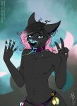  &lt;3 &lt;3_eyes 2018 anthro black_fur black_hair blu_nipples blue_eyes canine clothing collar colored_nails condom cum cum_in_hair cum_on_face digital_drawing_(artwork) digital_media_(artwork) ear_piercing fangs fox fur girly hair highlights keisha_makainn looking_at_viewer male mammal multicolored_hair nails navel panties piercing pink_hair pink_highlights ring signature tongue tongue_out two_tone_hair underwear unusual_cum v_sign white_nails xeno 