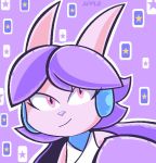  2018 aliasing anthro apple_idiot aquatic_dragon blue_clothing clothed clothing dragon eyelashes female freedom_planet freedom_planet_2 hair horn long_hair looking_at_viewer pink_body pink_eyes purple_background purple_body purple_hair purple_nose sash_lilac signature simple_background smile solo video_games white_clothing 