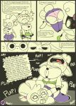anthro bent_over big_breasts bodily_fluids bovid breasts bulge caprine cleavage clothed clothed_sex clothing comic dialogue duo eating eyewear female food forced garter_belt garter_straps glasses gynomorph hi_res horn hot_dog intersex intersex/female lagomorph laidy_liebre_(missmess) lana_(missmess) legwear leporid mammal missmess orientation_play pattern_clothing pattern_underwear profanity rabbit rape saliva sex sheep speech_bubble striped_clothing striped_underwear stripes sweat teary_eyes text thigh_highs underwear