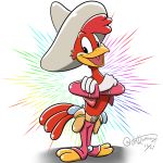  2017 2_toes anthro avian beak bird chicken clothed clothing crossed_arms digital_drawing_(artwork) digital_media_(artwork) disney feathers gun handgun hat hi_res holster looking_at_viewer male open_mouth open_smile panchito_pistoles pistol ranged_weapon red_feathers signature simple_background smile solo sombrero standing tail_feathers tettyamansp the_three_caballeros toes weapon white_background white_gloves yellow_beak 