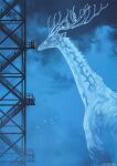  2others animal antlers closed_eyes commentary giraffe horns monokubo multiple_others night original outdoors oversized_animal simple_bird sky stairs star_(sky) starry_sky surreal twitter_username untranslatable_commentary very_wide_shot 