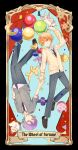  2boys absurdres aqua_background aqua_streaks arm_up balloon_animal bird black_border black_shoes border card_(medium) cardigan chicken collared_shirt commentary_request curtains diagonal-striped_clothes diagonal-striped_necktie double-parted_bangs english_commentary english_text full_body grey_cardigan grey_pants hair_between_eyes hexagram highres inset_border interlocked_fingers kaminari_s kamishiro_rui kamiyama_high_school_uniform_(project_sekai) loafers long_sleeves male_focus mixed-language_commentary multicolored_hair multiple_boys necktie orange_eyes orange_hair ornate_border pants project_sekai purple_hair red_necktie ribbon roman_numeral rotational_symmetry sailor_collar school_uniform shirt shoes short_hair socks speech_bubble star_(symbol) streaked_hair string_of_flags striped_clothes striped_necktie stuffed_animal stuffed_bunny_(project_sekai) stuffed_rabbit stuffed_toy tarot tenma_tsukasa tsurime unicorn untucked_shirt very_short_hair wheel_of_fortune_(tarot) white_shirt white_socks yellow_border yellow_cardigan yellow_eyes yellow_ribbon 