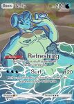 anthro balls belly big_belly big_penis casual_exposure casual_nudity generation_1_pokemon genitals girthy grass green_eyes grin hi_res jewelry judasthesinner lapras male mystic_water necklace necklace_only necklace_pull nintendo nipple_piercing nipples nude outside partially_submerged penis piercing plant pokemon pokemon_(species) pokemon_card relaxing rock sauna smile solo text text_box towel tree water