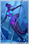  anthro blue_eyes boa_(snake) bubble canid canine canis clothed clothing dancing ear_piercing ear_ring female gradient_body hybrid long_tail mammal piercing pole pole_dancing reptile ring_piercing scalie snake solo stripper_pole tail tsunekitsune underwater water water_tentacles wolf 