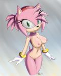  2018 amy_rose anthro armwear big_breasts breasts cleavage clothed clothing eyelashes female fur gloves green_eyes hair hairband hedgehog hi_res kinglikeme looking_at_viewer mammal navel nipples nude pink_fur pink_hair pussy short_hair simple_background smile solo sonic_(series) standing video_games 