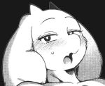  anthro big_ears black_and_white blush boss_monster caprine close-up eyelashes female goat horn looking_at_viewer mammal mature_female monochrome open_mouth sindoll tongue toriel undertale video_games 