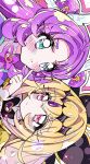  2girls akechi_anna blonde_hair blush cheek_poking closed_mouth commentary_request cure_answer cure_arcana_shadow gradient_hair hand_on_another's_cheek hand_on_another's_face highres impossible_hair long_hair meitantei_precure! mizunonononono moria_luluka multicolored_hair multiple_girls pink_hair poking pout precure purple_hair purple_veil smile veil very_long_hair 