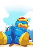  anthro areola avian balls barefoot bird close-up erection hat humanoid_penis king king_dedede kirby_(series) looking_at_viewer male moobs mostly_nude nintendo nipples one_eye_closed open_mouth overweight penguin penis royalty seyrmo sitting solo spread_legs spreading sweat uncut video_games 