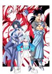  1boy 2boys 2girls absurdres aged_up alternate_breast_size_(larger) arona_(blue_archive) bandaid bandaid_on_face bandaid_on_nose black_eyes black_gloves black_hair blue_archive blue_eyes blue_hair blue_halo blue_necktie blue_shirt blush braid breasts broly_(dragon_ball_z) bronger_z choker closed_mouth coat commentary_request crossed_arms crossover dragon_ball dress full_body giru_(dragon_ball) gloves grey_shirt hair_over_one_eye hairband halo hands_on_own_hips high_heels highres large_breasts long_hair long_sleeves looking_at_viewer multicolored_hair multiple_boys multiple_girls muscular muscular_male necktie open_clothes open_coat pants pantyhose pectorals pink_hair pleated_skirt ponytail sailor_collar saori_(blue_archive) scar scar_on_cheek scar_on_face school_uniform serafuku shirt shoes short_hair single_braid skirt sleeveless sleeveless_shirt smile son_goku spiked_hair standing white_choker white_coat white_dress white_hairband white_sailor_collar white_skirt 