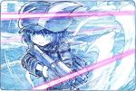  assault_rifle blue blush bullet_line bullpup closed_mouth commentary_request eyebrows_visible_through_hair frown fur_trim gun hat holding holding_gun holding_weapon jacket llenn_(sao) long_sleeves monochrome p-chan_(p-90) p90 rifle running sakino_shingetsu serious short_hair solo spot_color submachine_gun sword_art_online sword_art_online_alternative:_gun_gale_online weapon 