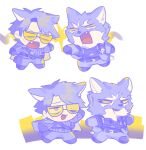 2boys animal_ears arknights black_fur black_shirt capone_(arknights) chibi chibi_only commentary fang furry furry_male gambino_(arknights) helpme_erin highres looking_at_another looking_to_the_side male_focus multiple_boys open_mouth scar scar_across_eye scar_on_face shirt smile wolf_boy wolf_ears 